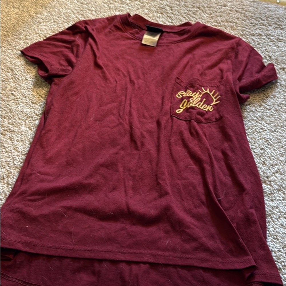 Burgundy T-Shirt with Gold Embroidery